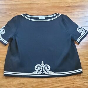 St. John Black and White Knit Top Wool Blend  Vintage Womens Sz L